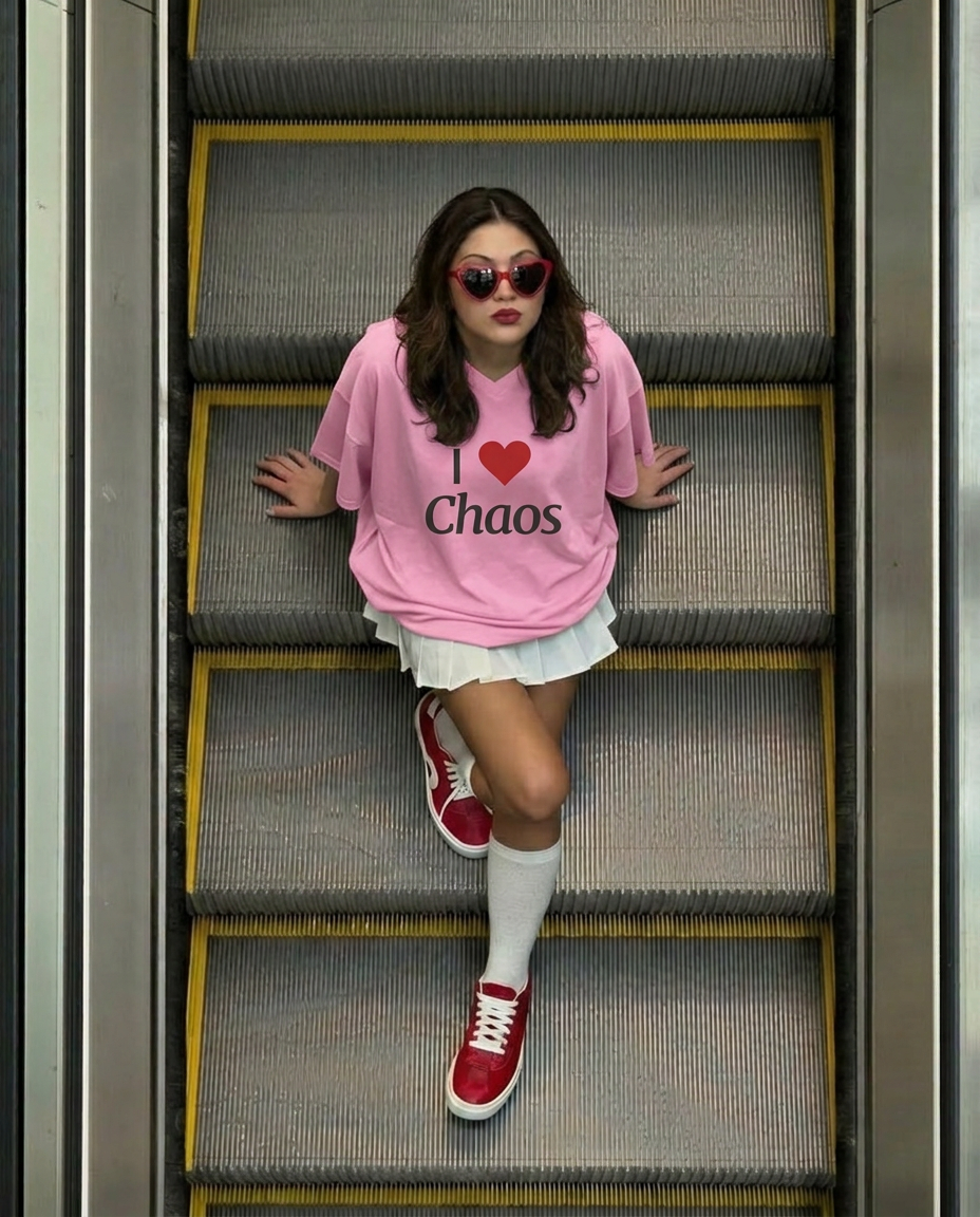 I LOVE CHAOS V-NECK TEE FOR HER